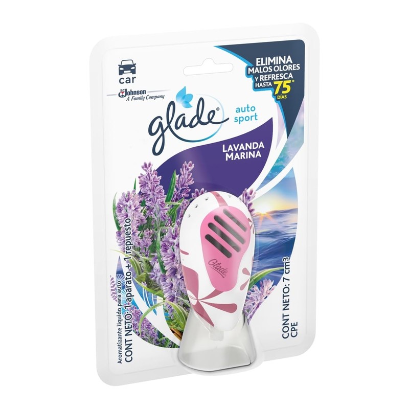 Glade Auto Sport, Aromatizante Liquido para Auto, Aroma Lavanda Marina,