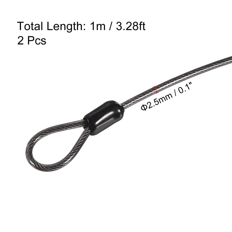 PATIKIL Security Steel Cable 2.5mm x 1m/3.28ft Coated Luggage Lock