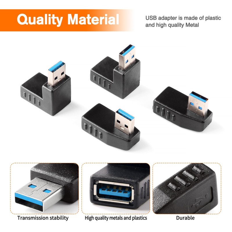 KUOQIY 4 pieces USB 3.0 angle adapter, 90° angle adapter,