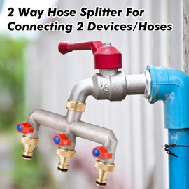 Zocipro Brass 3 Way Outside Tap Splitter, 3/4" Hose Tap Splitter Connection with 3 Individual Valves & Faucet Adapter, Outdoor Tap Connector for Garden Kitchen Faucet, Watering System