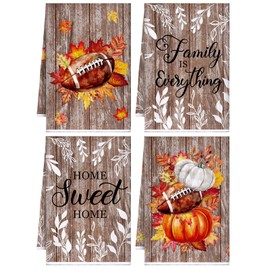 Preboun 4 Pcs Fall Football Kitchen Decorative Towels Rugby Maple Leaf Hand Dish Pumpkin Microfiber Kitchen Towels Absorbent Farmhouse Hand Drying Cloth for Cooking