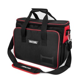 HAUTMEC Heavy-Duty Technician Tool Bag, 42-Pockets 1680D Semi-Rigid Tool Tote with Laptop Compartment, Padded Shoulder Strap, Water-Resistant Base, for Electricians, HVAC, IT & Maintenance - HT0408