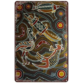 Vintage Metal Tin Sign - Australian Aboriginal Totems Retro Poster Plaque Wall Decor for Kitchen Bar Pub Farm House 8x12 inch