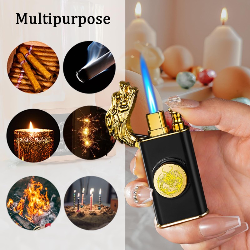 Torch Lighter, Embossed Dragon Cool Lighters - Windproof Adjustable Jet