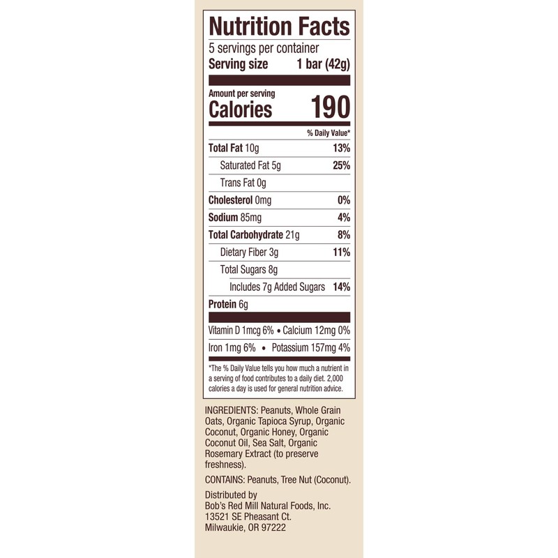 Bob's Red Mill Peanut Butter Coconut & Oats Snack Bar