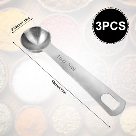 Tinoaly 3pcs Measuring Spoon, 5ml Stainless Steel Table Scoops with Hanging Hole Precise Scale Easy to Wash Metal Tablespoon & Teaspoon Kitchen Gadgets for Cooking Baking Coffee Tea Spices