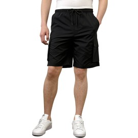 Southpole Men's Quick Dry Water Resistant Cargo Shorts, Inseam 9", Black