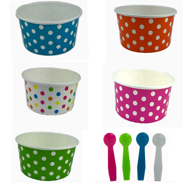 Worlds Paper Ice Cream Cups With Plastic Spoons Polka Dot Paper Yogurt Cups 6OZ MIX 50 Set
