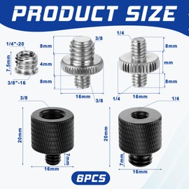 6 Pieces Tripod Screw Adapter 1/4 to 3/8 Inch Thread Tripod Adapter Camera Screws Adapters Camera Thread Adapter for Camera Tripods Microphone Tripod Lamp Tripods