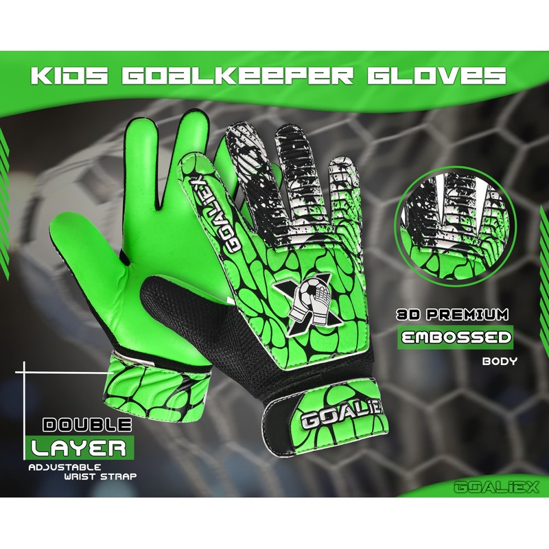 GOALIEX Soccer Goalie Gloves, Football Goalkeeper Gloves for Kids Boys