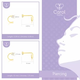 For Women 18k Solid Gold Tiny Nose Screw L Shaped Zirconia 1.75 mm Piercing for Women