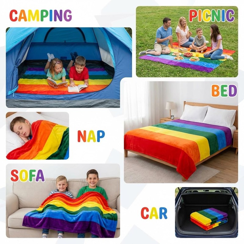 Soft Rainbow Flannel Throw Blanket for Couch 40x60 Cozy Throw