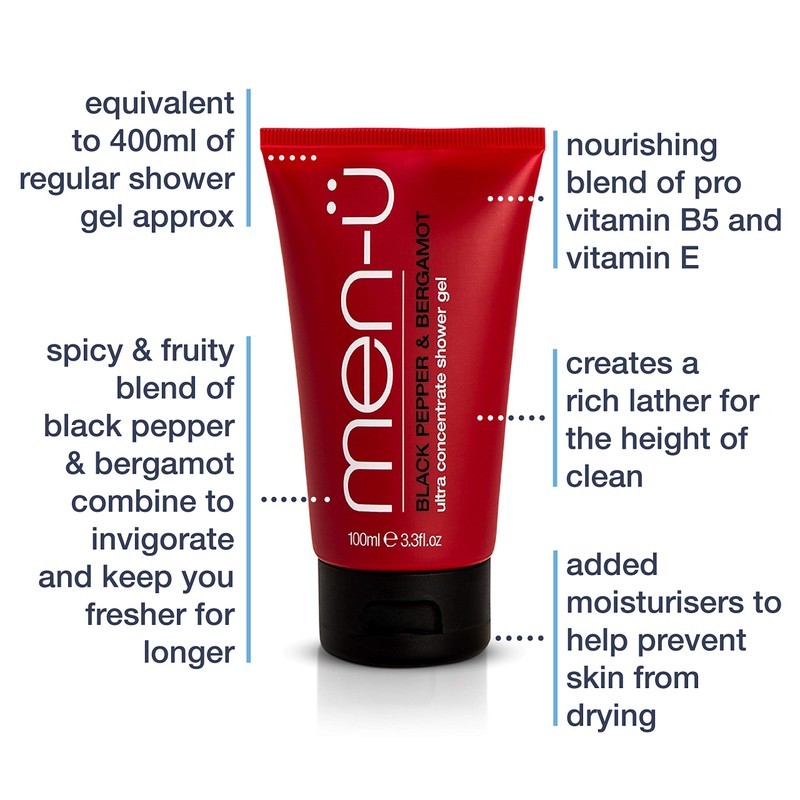 men-u Shower Gel Black Pepper Ultra Concentrate Formula - Longer