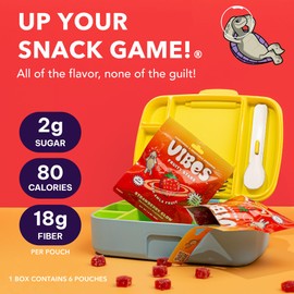 VIBES Strawberry Glow Fruity Stars - Healthy Gluten-Free & Vegan Fruit Chews - Fruit Snacks for Kids, Teens, & Adults - High Fiber - non-gmo - 2g Sugar - 6 Pouches of 18 Fruit Gummies in Each Box