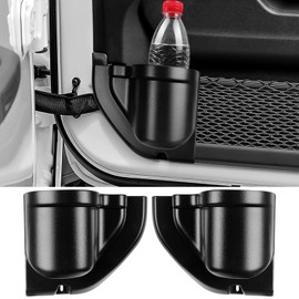 BIBLOZ 2PC Front Door Storage Pockets for Jeep Wrangler JL JLU& Sport Sahara Rubincon 2018-2024 2025 Accessories Plastic Cup Holder Storage Box Door Side Insert Organizer Box (Front Door(Black))
