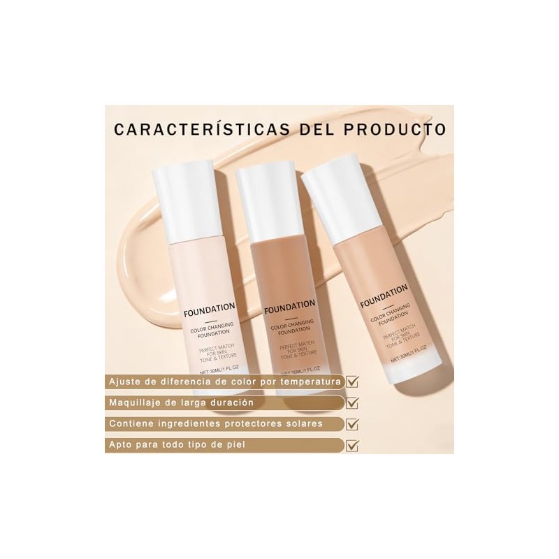 Base de Maquillaje, SPF 50, Base de maquillaje cobertura edificable,