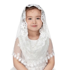 PAMOR Infinity First Communion Veils for Girls Lace Chapel Veil Mantilla Veils Latin Lass Church Veil for Catholic Baptism (White F)