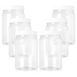 Fasmov 16 Pack 17 oz Plastic Jars with Screw on Lids, PET Plastic Containers with Wide Mouth, BPA Free, Reusable Empty Storage Jars for Home & Kitchen Pantry Organization