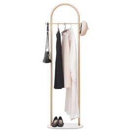 Cre Cra Gold Modern Coat Rack with Marble Base - Heavy Duty Clothing Stand for Bedroom - Holds Coats, Jackets, Scarves, Hats & Bags