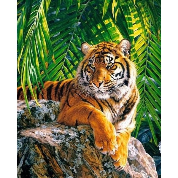 Meecaa Paint by Numbers Tiger Animal Forest Kit for Adults Beginner DIY Oil Painting 16x20 inch (Tiger, No Frame)