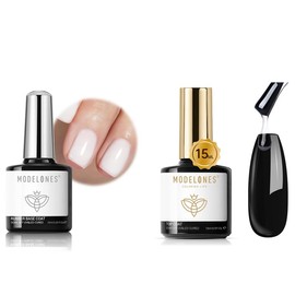 modelones Gel Nail Polish Top Coat with Rubber White Gel Base Coat