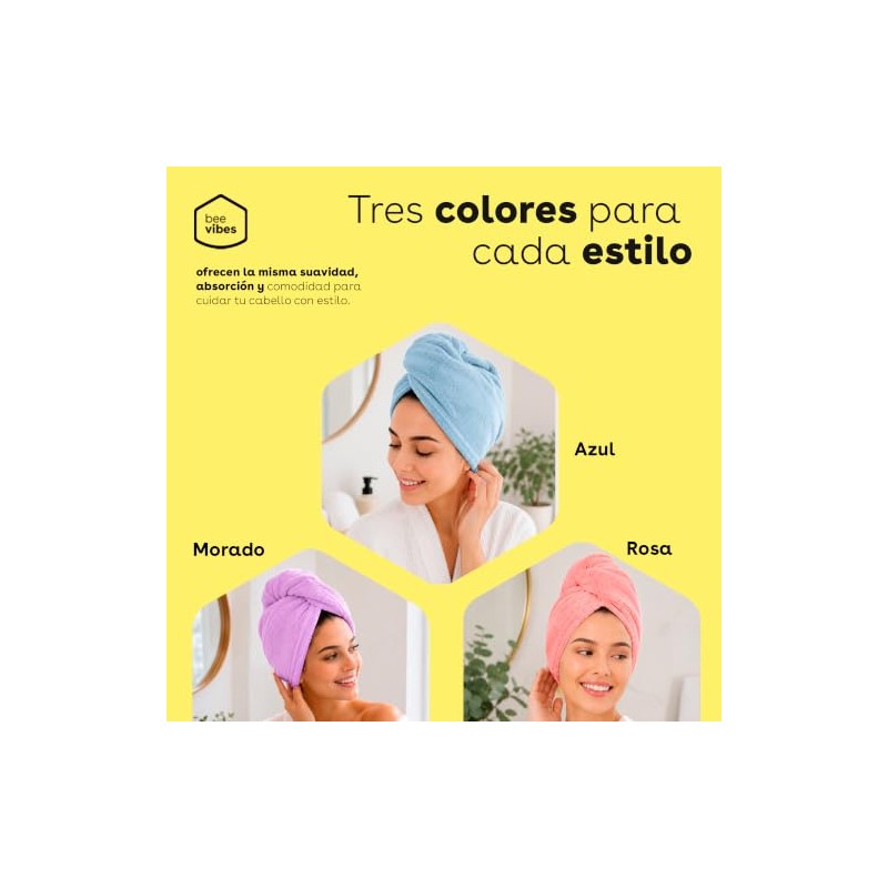 Turbante Toalla de Microfibra para Cabello, 2 Pack BEE VIBES
