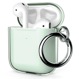 ULAK Compatible with Airpods Case Cover, Soft TPU Transparent Shockproof Protective Cover Case Accessories with Keychain Designed for AirPod 2nd & 1st Generation [Front Led Visible], Green