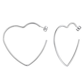 Richsteel Heart Shaped Big Hoop Earrings for Women Girls Stainless Steel Earings Silver