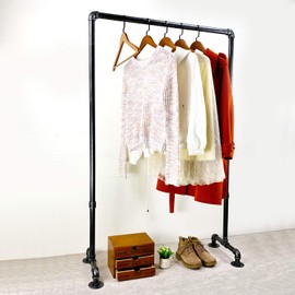MBQQ Industrial Pipe Clothing Rack,36.2in Length Vintage Commercial Grade Pipe Clothes Racks,Rolling Rack for Hanging Clothes Retail Display,Heavy Duty Steampunk Iron Garment Racks,Retro Black