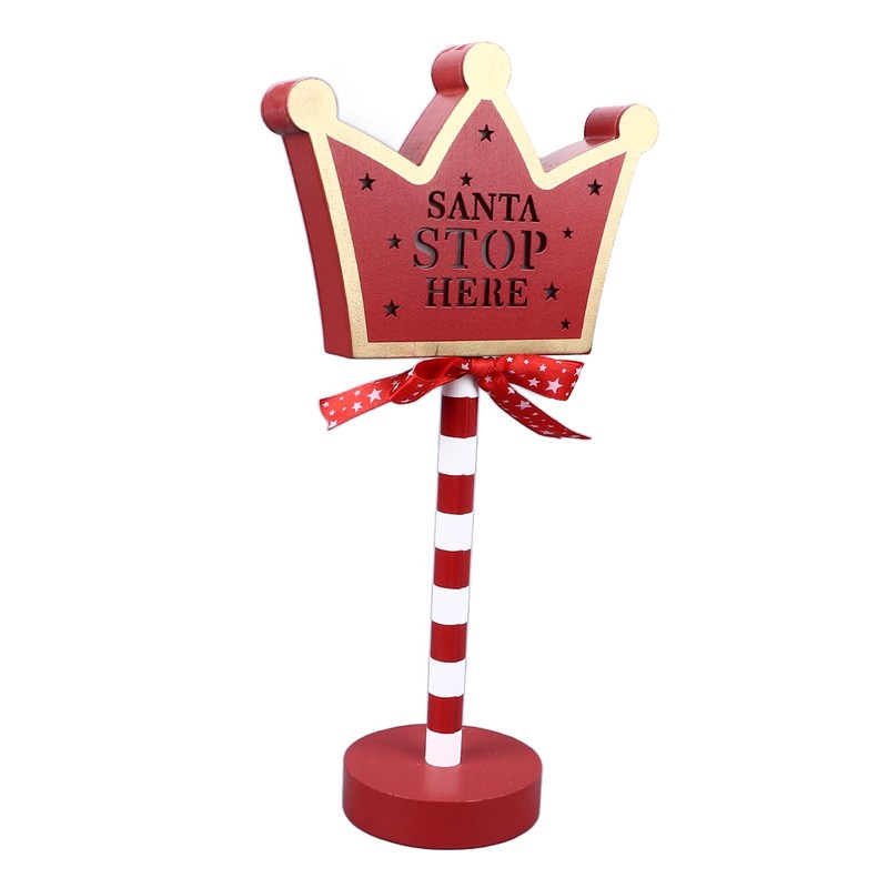 Christmas Stop Here Decor Metal Solid Wood LED Delicate Santa