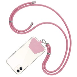 COCASES Crossbody Phone Lanyard Strap with Patch, Adjustable Nylon Neck Strap Necklace Phone Compatible with Most Smartphones (Pink)