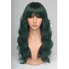 24 Inch Forest Green Wavy Wig with Bangs, Heat Resistant