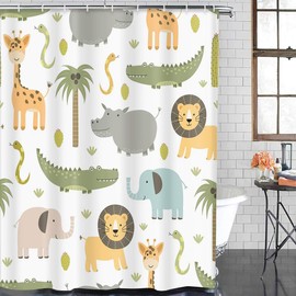 Emvency Shower Curtain Safari Animals with Cute Hippo Crocodile Lion Elephant and Giraffe in Childish Style Waterproof Polyester Fabric 72 x 72 inches Set with Hooks
