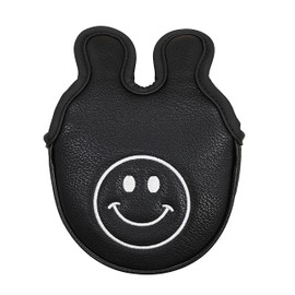 Golf Headcover Putter Cover Magnetic Closure Mallet Center Shaft Odyssey 2 Ball Tailor Made Spider Putter Nico Mark Smile Embroidery (Small Center Shaft, Black)