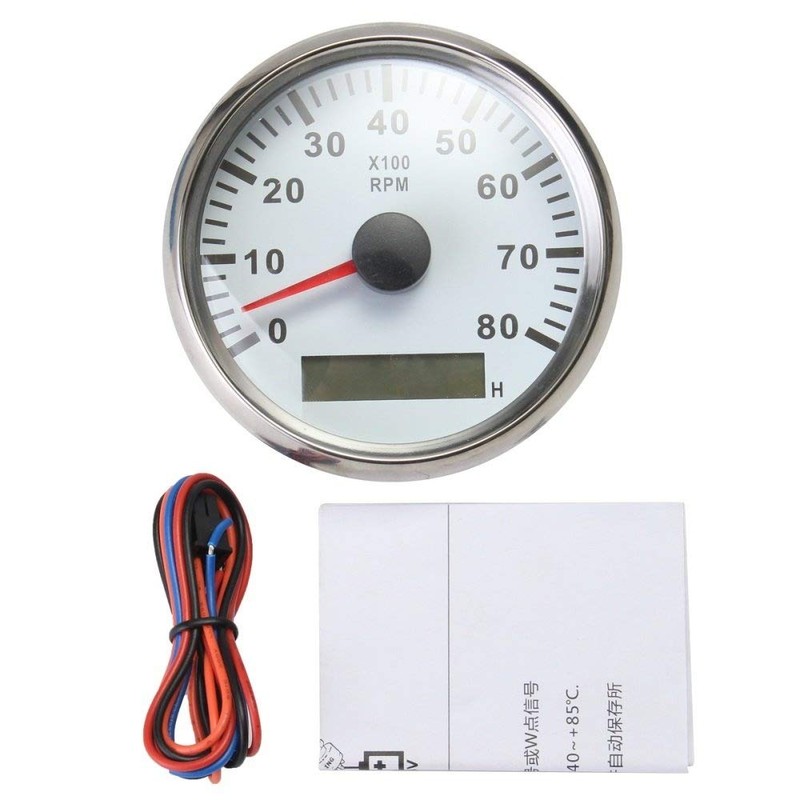 ELING Tachometer 8000RPM REV Counter with Hour Meter 85mm 9-32V