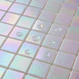 DICOFUN 40-Sheet Rainbow Peel and Stick Backsplash for Kitchen and Bathroom, 6.6" x 6.6" White Glass Mosaic Tiles