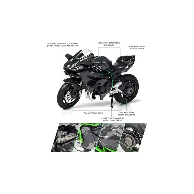 Xopexld Kawasaki H2r Miniatura Moto Metal Con Luz Y Sonido