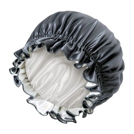 ZIMASILK 100% Mulberry Silk Bonnet for Women Hair Care, Double Layered, Silk Hair Wrap for Sleeping with Elastic Stay On (1Pc, Dark Grey+Ivory)