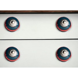 Homeroots Set of Eight Navy Blue And Red Geometric Ceramic Drawer Pull Knobs