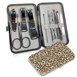 Manicure Set 10 in 1 Stainless Steel Manicure Kit Professional Pedicure Grooming Kit Portable Pedicure Kit Nail Tools & Accessories Hair Facial Care and Nail Care for Men and Women(Leopard)