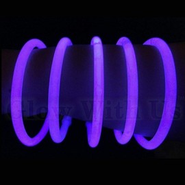 Glow With Us Brand Glow Sticks Bracelets Bulk Wholesale, 100 8” Purple Glow Bracelets, Bright Color, Glow 8-12 Hrs, 100 Connectors Included, Glow Party Favor Supplies, Sturdy Packaging, Great Fun.