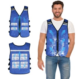KkaFFe Cooling Vest for Men & Women, Adjustable Safety Cooling Jacket, Cool Devices for Hot Weather, Running Lightweight Ice Pack Vest/Reflective Jacket for Workout, Fishing and Outdoor (blue, XL)