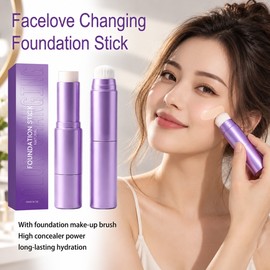 2-in-1 Color Changing Foundation Stick with Brush,Lightweight Hydrating Full Coverage Concealer Stick for All Skin Types Makeup