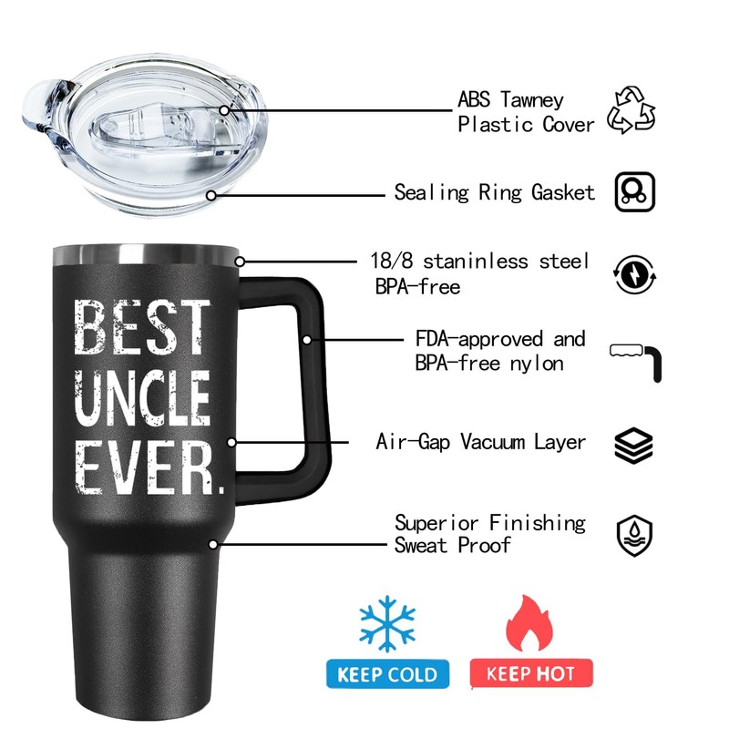 Ceovfoi 40 oz Uncle Tumbler with Handle Lid and Straw,Black