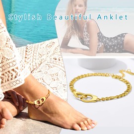Prosteel Foot Jewelry Womens Gold Plated Anklets Stainless Steel Handcuff Chain Anklet for Teen Girls Ankle Bracelet