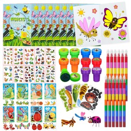 85 Pieces Insects Bugs Party Favors Butterfly Beetle Bee School Exchange Gifts Coloring Books Stacking Crayons Tattoo Puzzle DIY Sticker Stampers Class Reward Prizes for Spring Summer Party Supplies