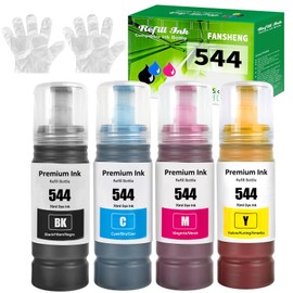FANSHENG 544 Ink Refill Bottles for L1110 L3110 L3150 L5190 L1210 L3210 L3250 L5290 Inkjet Printers Ink - 4 Pack, Black Cyan Yellow Magenta