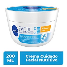 NIVEA Crema Facial Hidratante 5 En 1 Cuidado Nutritivo (200 ml), crema de sensacin ligera y rpida absorcin 24 horas de humectacin sin sensacin grasosa