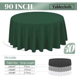 fani 10 Pack 90 Inch Round Tablecloth, Hunter Green Polyester Fabric Table Cloth for Round Table, Stain and Wrinkle Resistant Washable Table Cover for Wedding Party Dining Table Buffet and Camping
