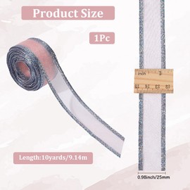 CABODYALS 10 Yards 1 Inch Rose Silver Sparkle Organza Sheer Ribbon Shimmer Metallic Valentine Day Glitter Wired Edge Transparent Polyester Trim for Gift Wrapping Wedding Bouquets DIY Craft Supply